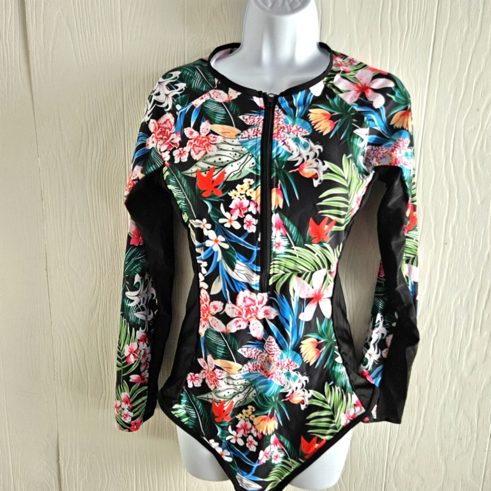 Tropical Floral Long Sleeve Swimsuit by Trac
